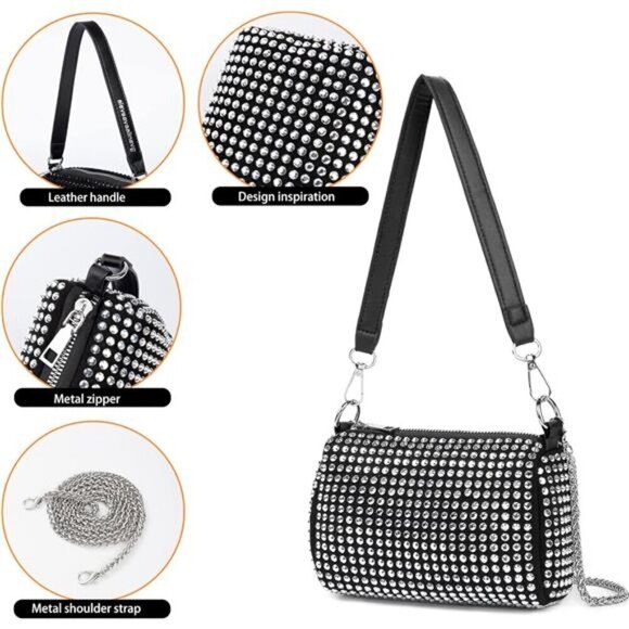 Rhinestone Crossbody Bag for Women Purse Bling Crystal Shoulder Strap - Picture 4 of 8